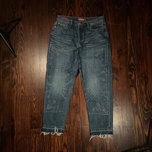 Lucky Brand 14/32 Boho High Rise Taper Crop Jeans Embroidered Floral Y2K